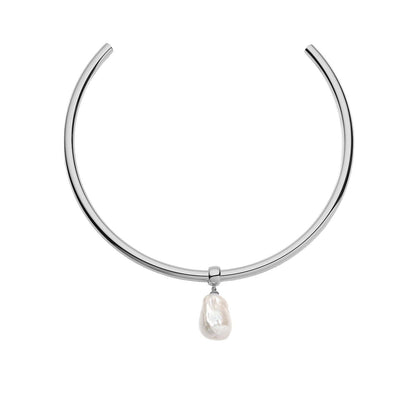 Pearl Choker Necklace For Women With Alloy Slider Chain And Rhinestone Pendant
