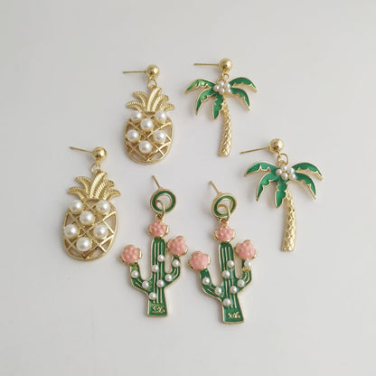 Pineapple Stud Earrings In Alloy Featuring Electroplated Finish With Alloy Ear Pins