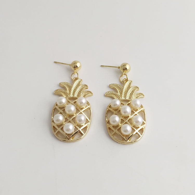 Pineapple Stud Earrings In Alloy Featuring Electroplated Finish With Alloy Ear Pins