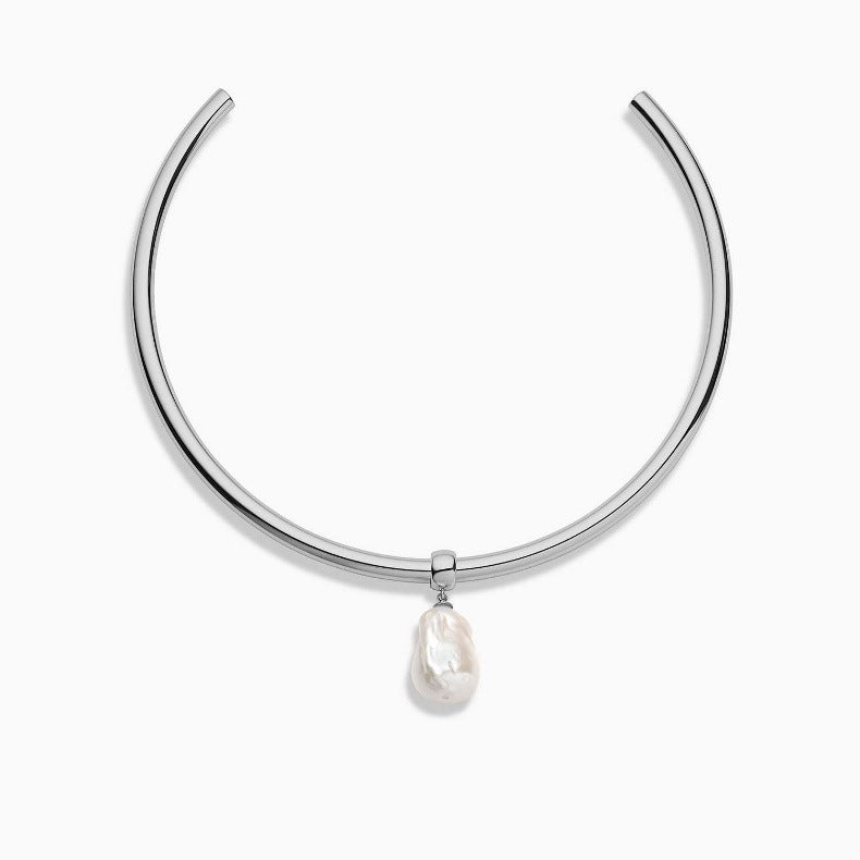 Pearl Choker Necklace For Women With Alloy Slider Chain And Rhinestone Pendant