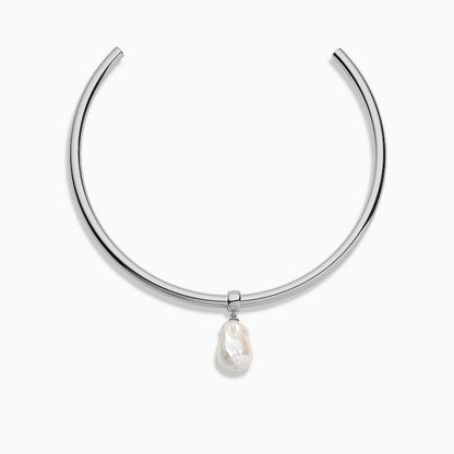 Pearl Choker Necklace For Women With Alloy Slider Chain And Rhinestone Pendant