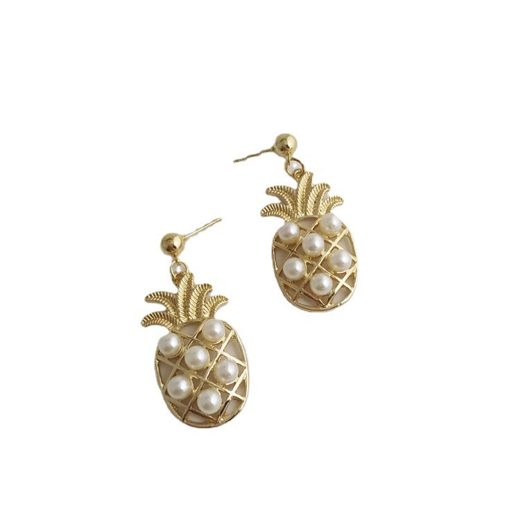 Pineapple Stud Earrings In Alloy Featuring Electroplated Finish With Alloy Ear Pins