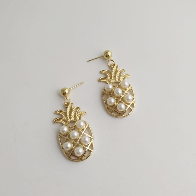 Pineapple Stud Earrings In Alloy Featuring Electroplated Finish With Alloy Ear Pins