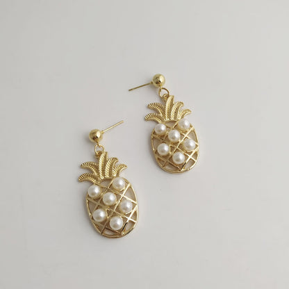 Pineapple Stud Earrings In Alloy Featuring Electroplated Finish With Alloy Ear Pins