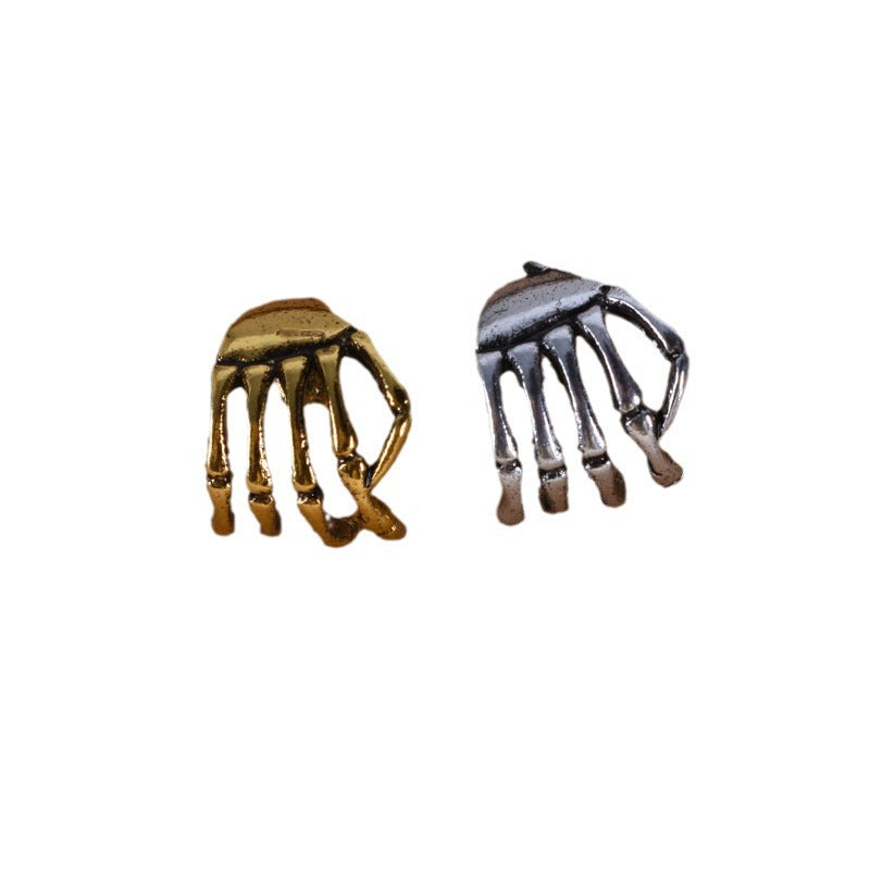 Punk Skull Stud Earrings In Antique Silver Plated Alloy With Electroplated Finish And 304 Stainless Steel Posts