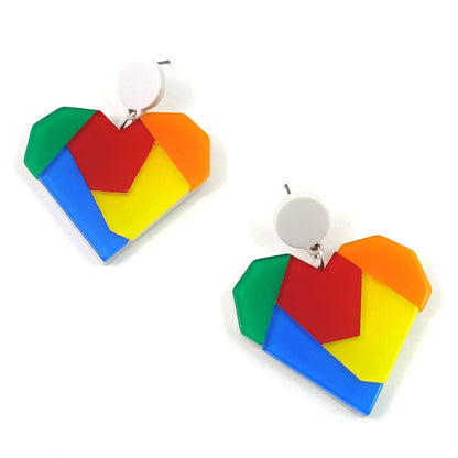 Two Tone Heart Shape Acrylic Drop Earrings For Women In Simple Style