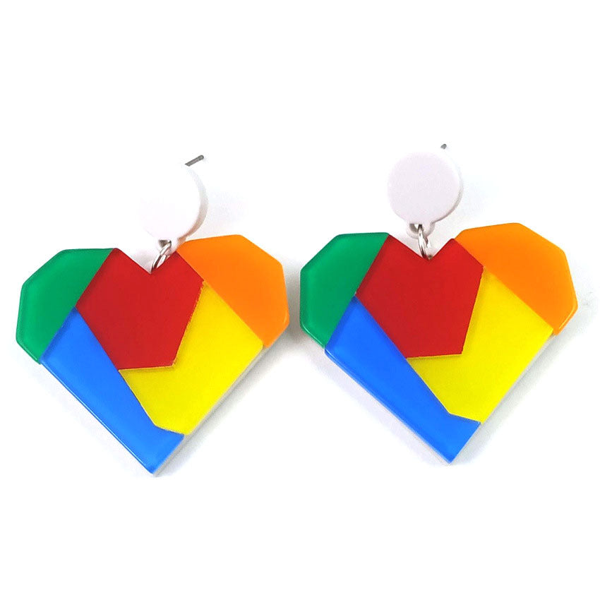 Two Tone Heart Shape Acrylic Drop Earrings For Women In Simple Style