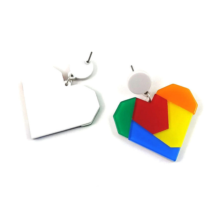 Two Tone Heart Shape Acrylic Drop Earrings For Women In Simple Style