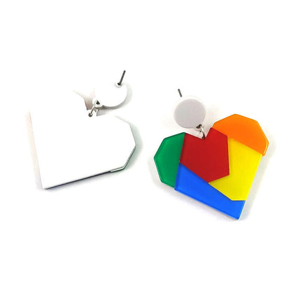 Two Tone Heart Shape Acrylic Drop Earrings For Women In Simple Style