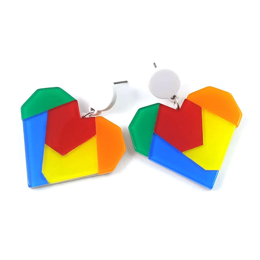 Two Tone Heart Shape Acrylic Drop Earrings For Women In Simple Style