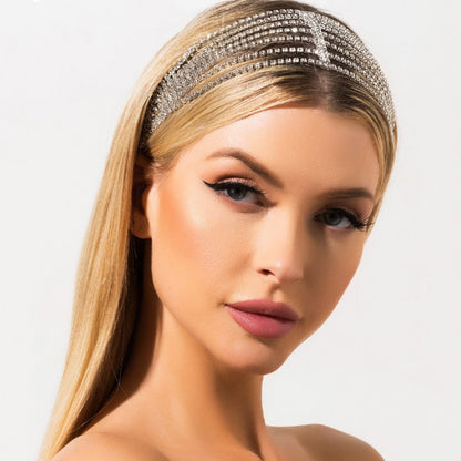 Plaid Bridal Jewelry Headband For Women In Silver Alloy With Rhinestone Embellishments