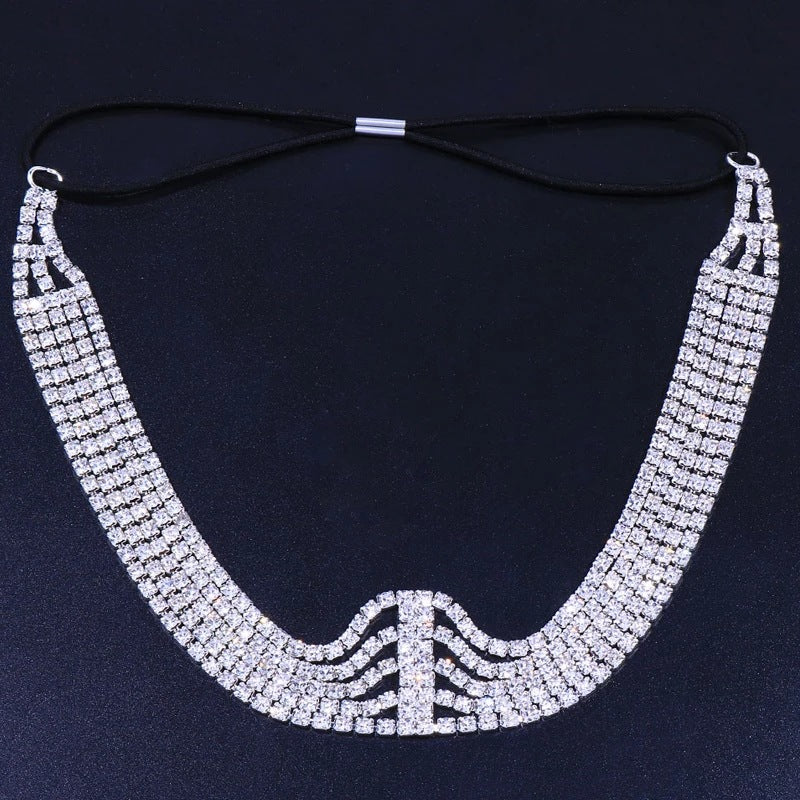 Plaid Bridal Jewelry Headband For Women In Silver Alloy With Rhinestone Embellishments