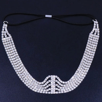 Plaid Bridal Jewelry Headband For Women In Silver Alloy With Rhinestone Embellishments