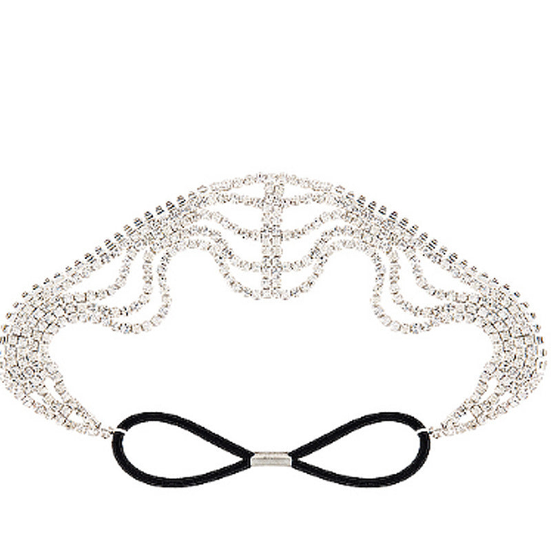 Plaid Bridal Jewelry Headband For Women In Silver Alloy With Rhinestone Embellishments