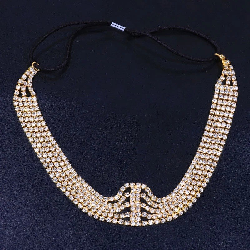 Plaid Bridal Jewelry Headband For Women In Silver Alloy With Rhinestone Embellishments