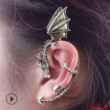 Punk Dragon Earrings In Dyed Black Alloy Featuring Rhinestone Inlay For Bold Style
