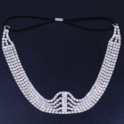 Plaid Bridal Jewelry Headband For Women In Silver Alloy With Rhinestone Embellishments