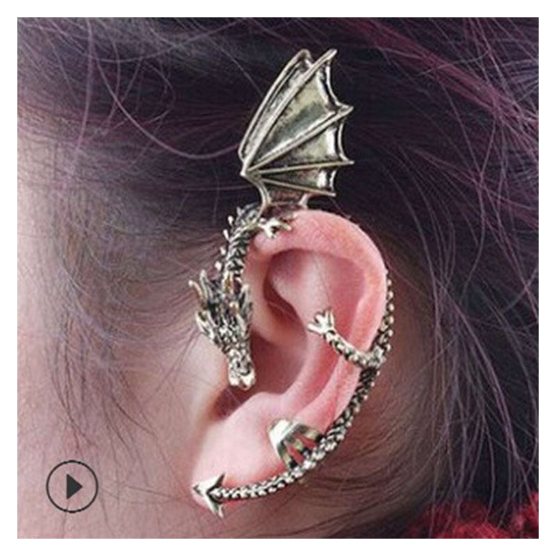 Punk Dragon Earrings In Dyed Black Alloy Featuring Rhinestone Inlay For Bold Style