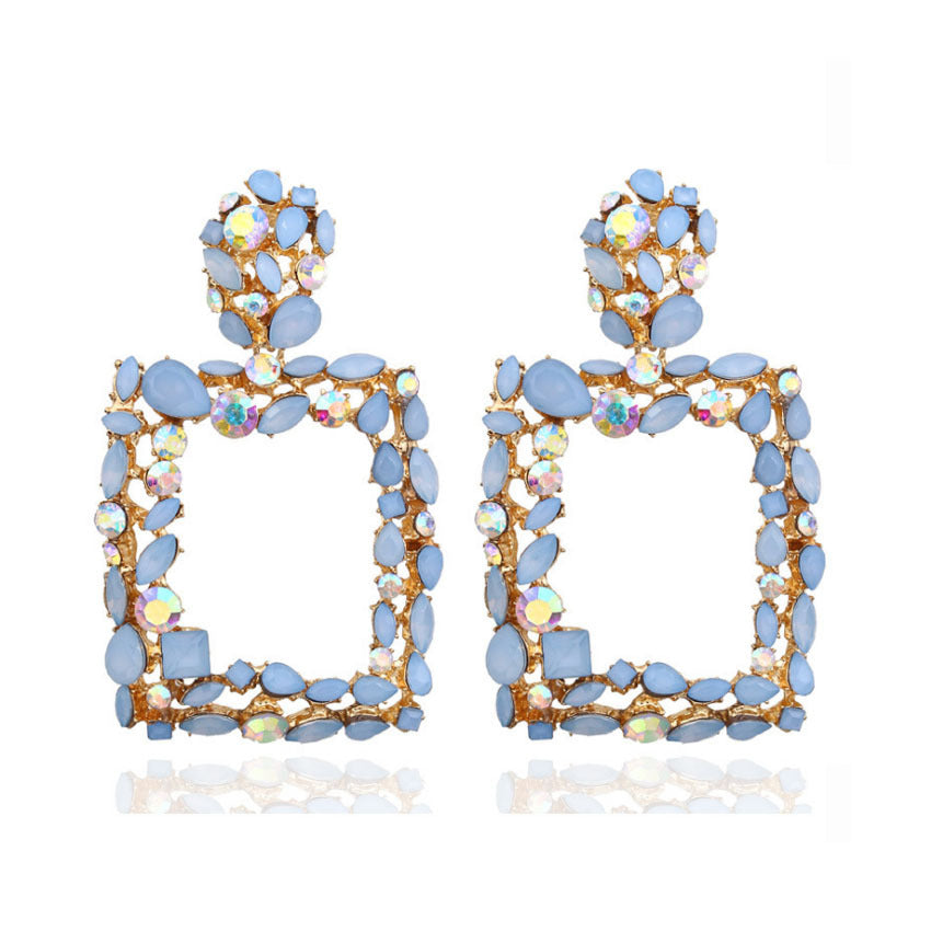 Exaggerated Geometric Earrings In Colour, Electroplated Alloy With Crystal Inlay