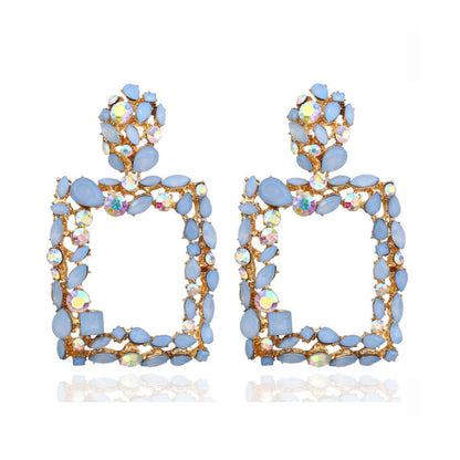 Exaggerated Geometric Earrings In Colour, Electroplated Alloy With Crystal Inlay