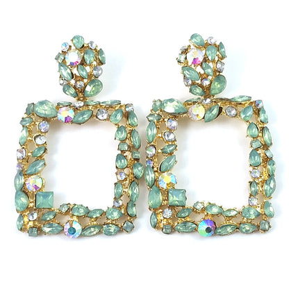 Exaggerated Geometric Earrings In Colour, Electroplated Alloy With Crystal Inlay