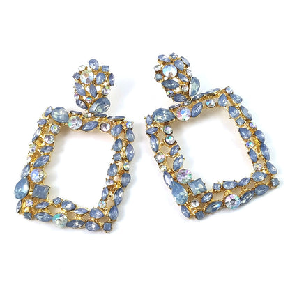 Exaggerated Geometric Earrings In Colour, Electroplated Alloy With Crystal Inlay