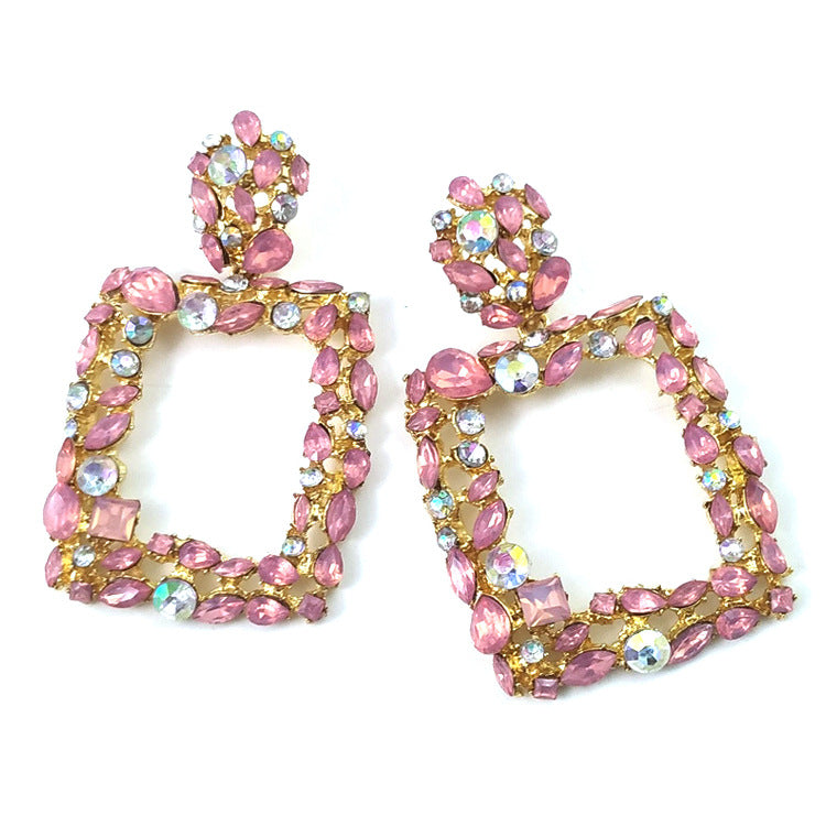 Exaggerated Geometric Earrings In Colour, Electroplated Alloy With Crystal Inlay