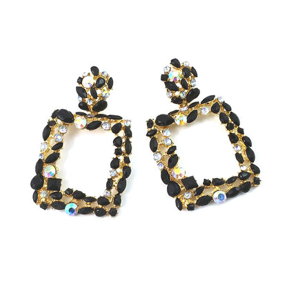Exaggerated Geometric Earrings In Colour, Electroplated Alloy With Crystal Inlay