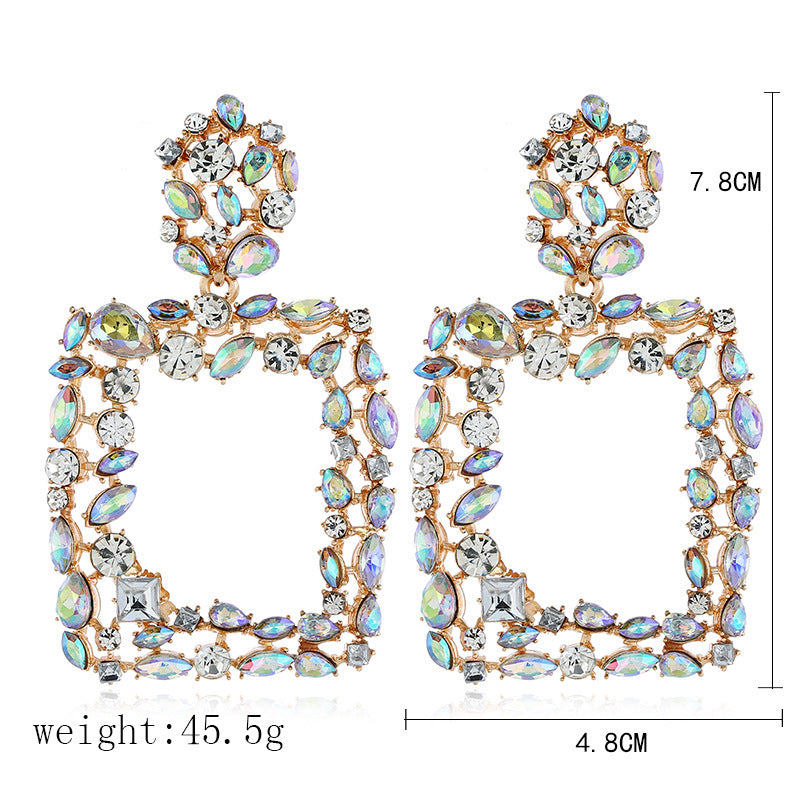Exaggerated Geometric Earrings In Colour, Electroplated Alloy With Crystal Inlay