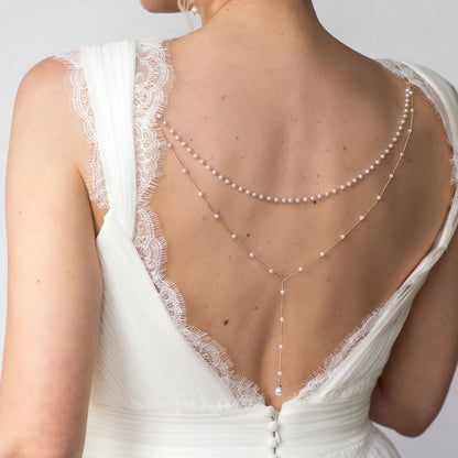 Silver Tassel Body Chain For Women With Imitation Pearl And White Crystal Inlay Featuring Pearl Pattern