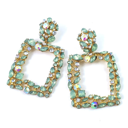 Exaggerated Geometric Earrings In Colour, Electroplated Alloy With Crystal Inlay