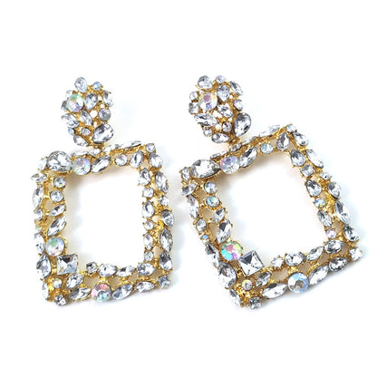 Exaggerated Geometric Earrings In Colour, Electroplated Alloy With Crystal Inlay