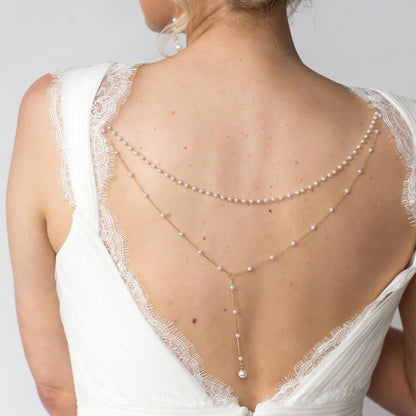 Silver Tassel Body Chain For Women With Imitation Pearl And White Crystal Inlay Featuring Pearl Pattern