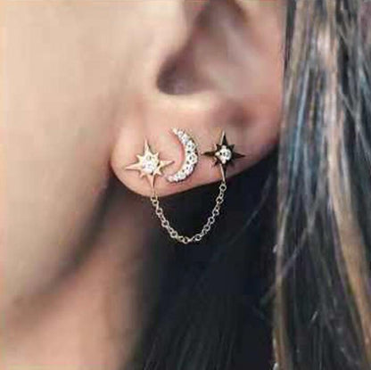 Star Stud Earrings With Alloy And Rhinestones, Featuring 304 Stainless Steel Ear Pins In Silver