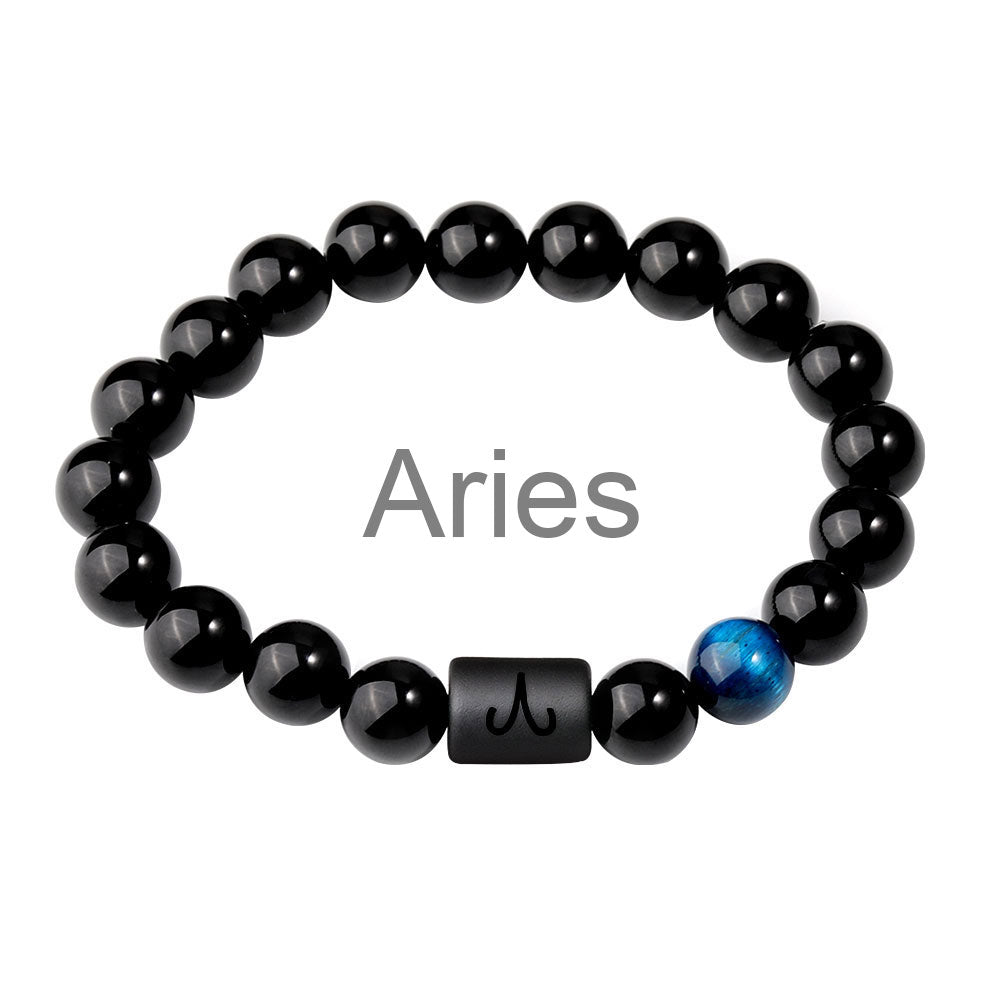 Classic Style Men's Constellation Wristband Bracelet With Glass Beading On Elastic String Cord