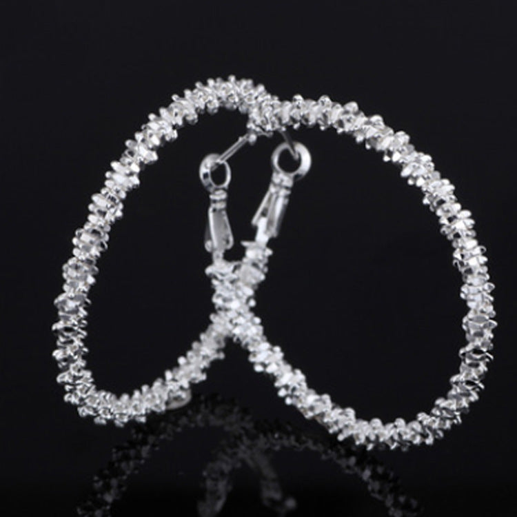 Exaggerated Silver Plated Alloy Circle Earrings For Women With Artificial Gemstones In Silver