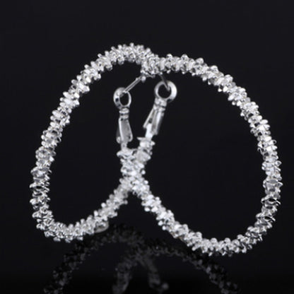 Exaggerated Silver Plated Alloy Circle Earrings For Women With Artificial Gemstones In Silver