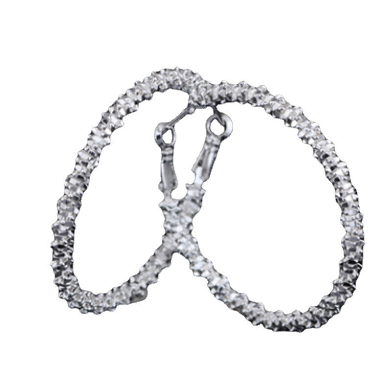 Exaggerated Silver Plated Alloy Circle Earrings For Women With Artificial Gemstones In Silver