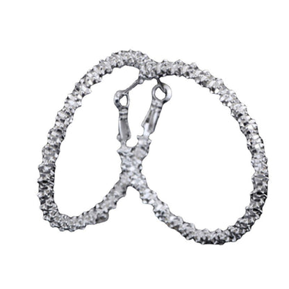 Exaggerated Silver Plated Alloy Circle Earrings For Women With Artificial Gemstones In Silver
