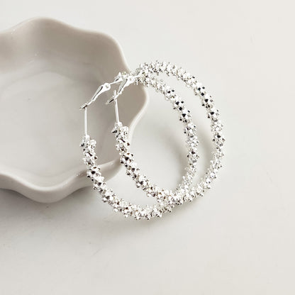 Exaggerated Silver Plated Alloy Circle Earrings For Women With Artificial Gemstones In Silver
