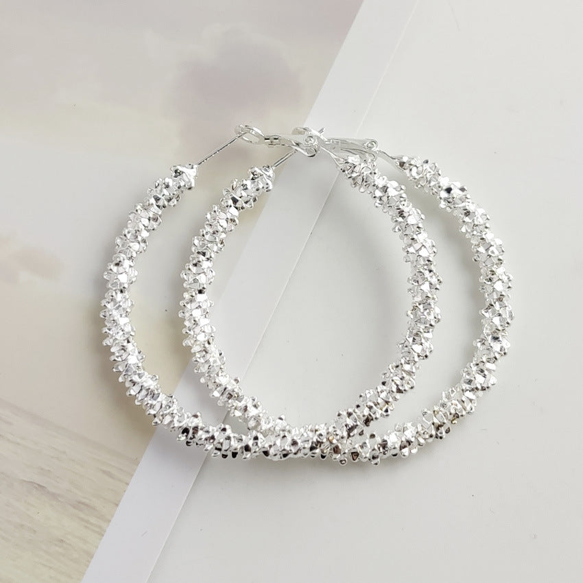 Exaggerated Silver Plated Alloy Circle Earrings For Women With Artificial Gemstones In Silver
