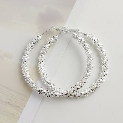 Exaggerated Silver Plated Alloy Circle Earrings For Women With Artificial Gemstones In Silver