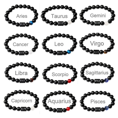 Classic Style Men's Constellation Wristband Bracelet With Glass Beading On Elastic String Cord