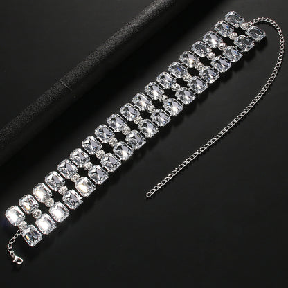 Exaggerated Geometric Silver Alloy Choker Necklace For Women With Rhinestone Pendant
