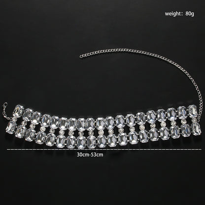 Exaggerated Geometric Silver Alloy Choker Necklace For Women With Rhinestone Pendant