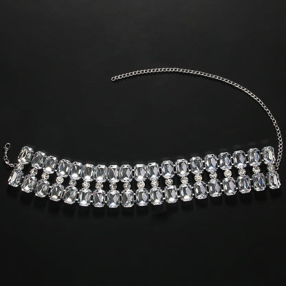 Exaggerated Geometric Silver Alloy Choker Necklace For Women With Rhinestone Pendant