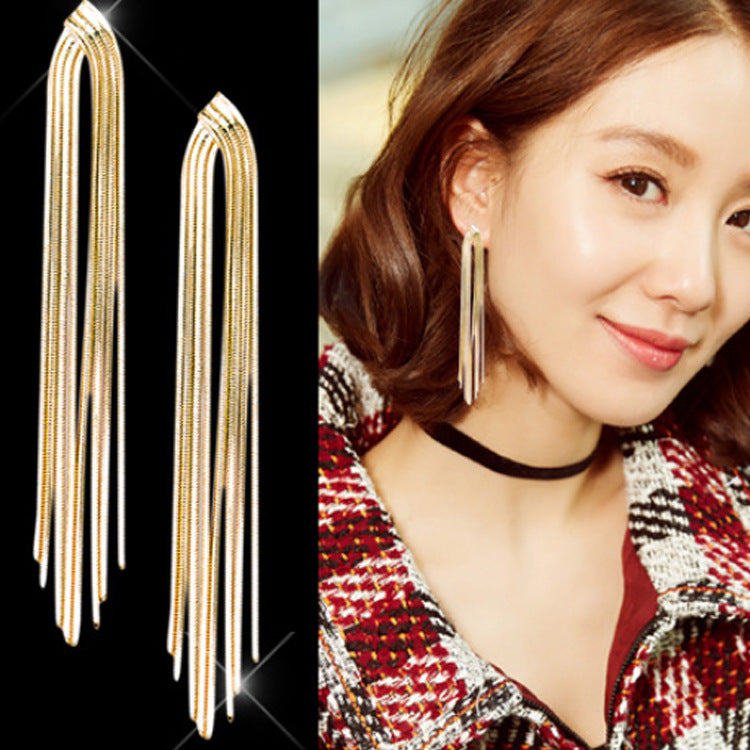 Simple Style Gold Tassel Earrings Featuring Electroplated Alloy Craftsmanship