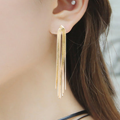 Simple Style Gold Tassel Earrings Featuring Electroplated Alloy Craftsmanship