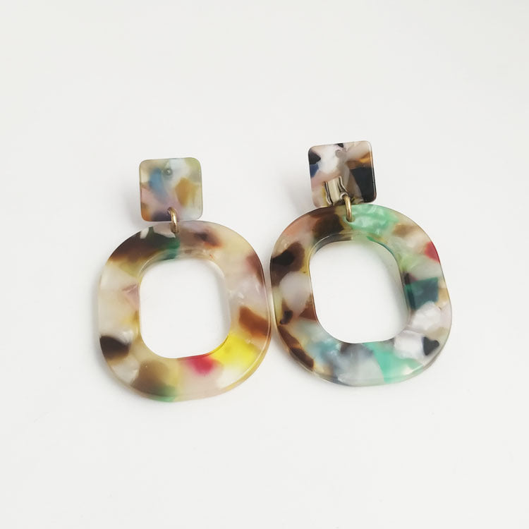 Retro Two Tone Oval Alloy Earrings For Women In White