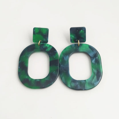 Retro Two Tone Oval Alloy Earrings For Women In White